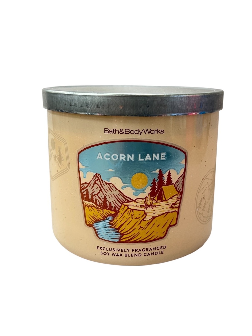 Bath & Body Works Acorn Lane Candle - Cream with Blue & Yellow Label